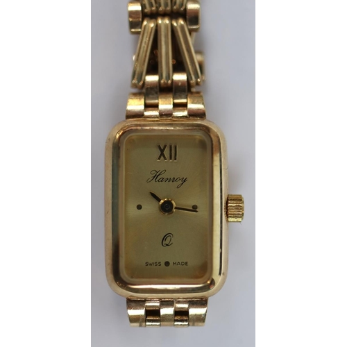 90 - Ladies 9ct gold Hanroy watch - Approx gross weight 14.5g