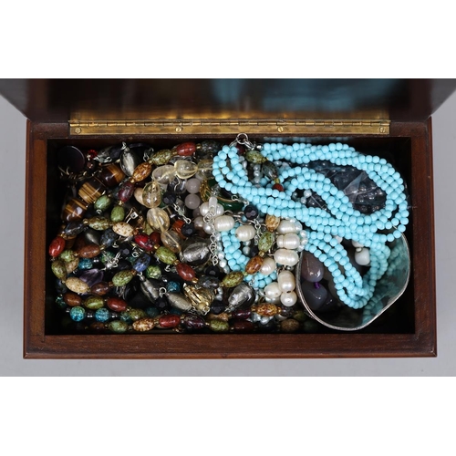 92 - Italian jewellery box with citrine, smokey quartz, turquoise, pearl, tiger's eye, and other hard sto... 