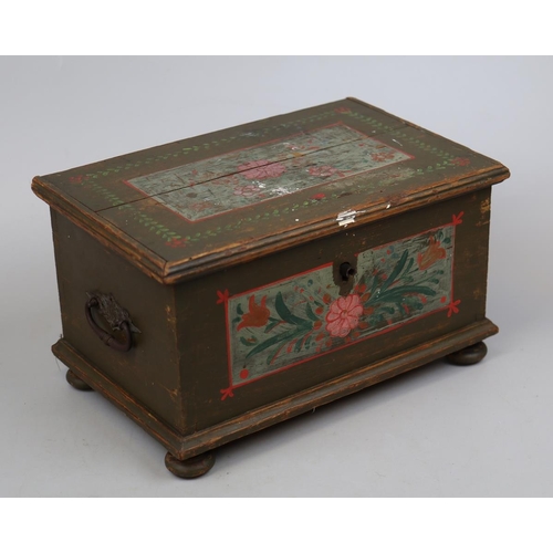 93 - Small painted pine casket containing costume jewellery.