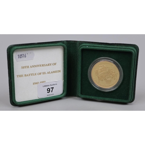 97 - QE2 commemorative coin together with a commemorative Battle of El Alamein coin