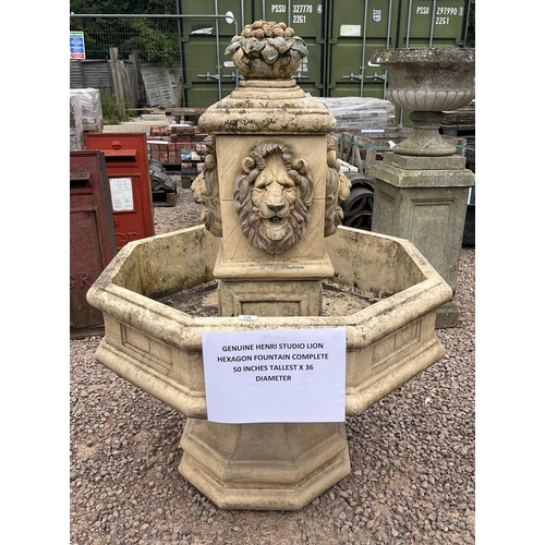 130 - Genuine Henry studio lion hexagonal fountain - Approx Height: 127cm Diameter: 92cm