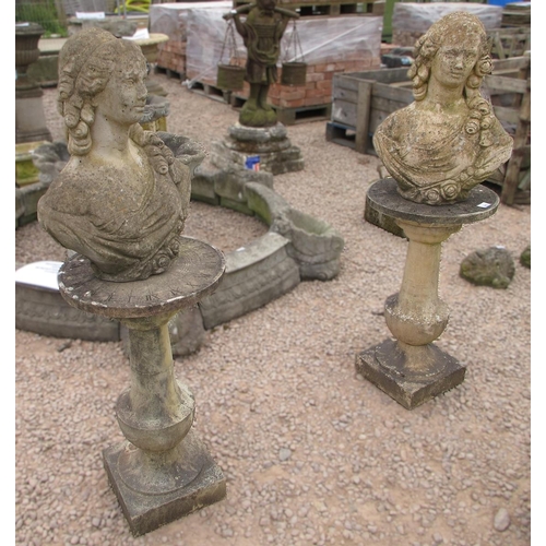 141 - Pair of stone female busts on plinths - Approx Height: 120cm