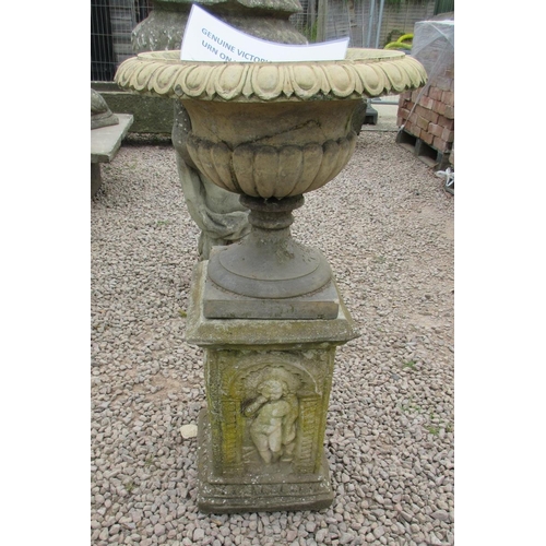 147 - Genuine Victorian terracotta urn on later plinth - Approx Height: 76cm Diameter: 48cm