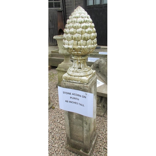 152 - Stone acorn on plinth - Approx Height: 122cm
