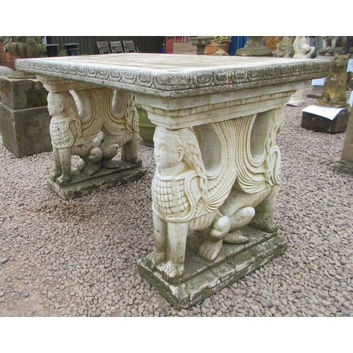 161 - Stone table with Babylonian legs - Approx W: 137cm D: 86cm H: 80cm