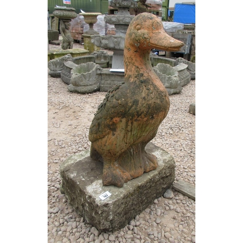 163 - Large terracotta duck on stone base - Approx Height: 76cm