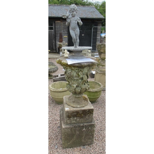167 - Lead figure of a child birdbath sat on Georgian stone urn and stone base together with a - Approx He... 