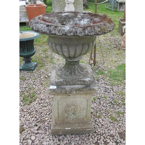 231 - Well aged stone planter on plinth 