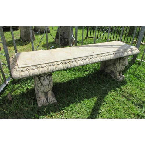 240 - Beautiful stone scallop edge bench on lion pedestals - Approx Length: 137cm  Width: 43cm  Height: 48... 