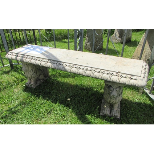 241 - Beautiful stone scallop edge bench on lion pedestals - Approx Length: 137cm  Width: 43cm  Height: 48... 