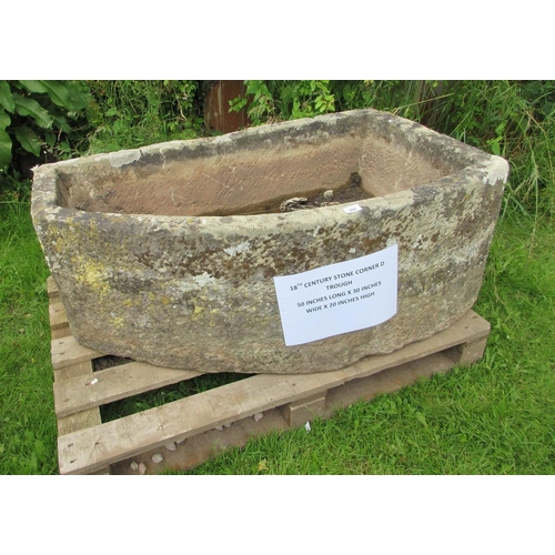 264 - 18th century stone corner D trough - Approx Length: 127cm  Width: 76cm  Height: 51cm