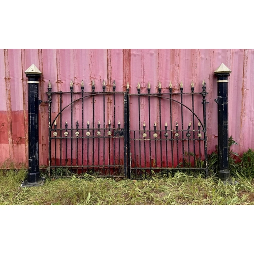 276 - Pair Victorian large & impressive wrought iron garden gates with cast iron posts - Approx size: ... 