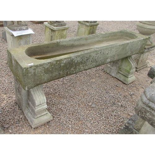 357 - Large stone water trough on pedestal legs - Approx Length: 183cm  Width: 43cm  Height: 72cm