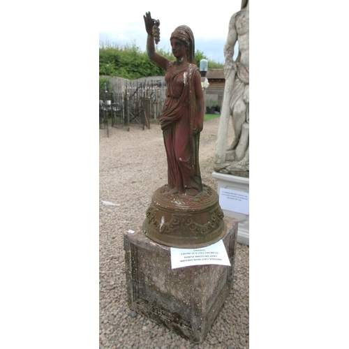 363 - Antique cast-iron Grecian lady on stone plinth - Approx Height: 183cm