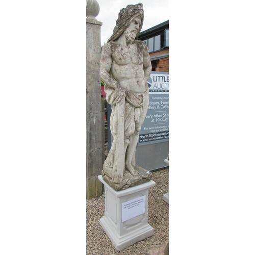 365 - Stunning antique life-size stone statue of Hercules on plinth - Approx Height: 244cm