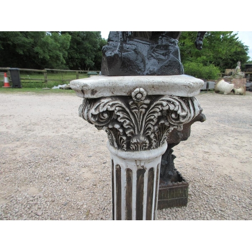 104 - Pair of cast iron eagles on stone plinths - Approx Height: 163cm Wingspan: 67cm
