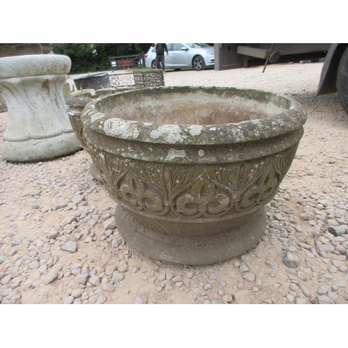 132 - Pair of stone circular Gothic style planters