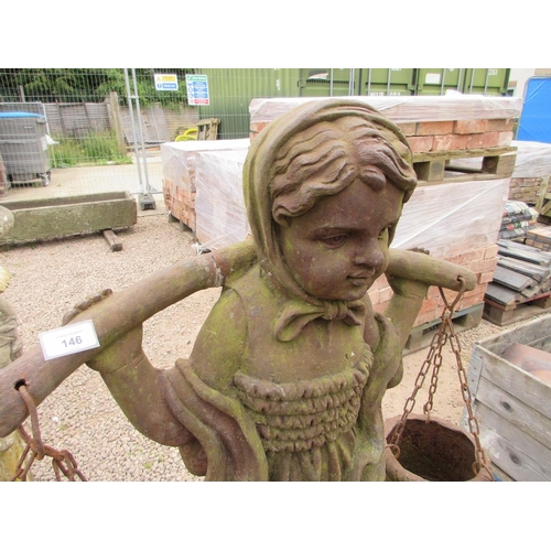 146 - Cast-iron figure of water girl on stone plinth