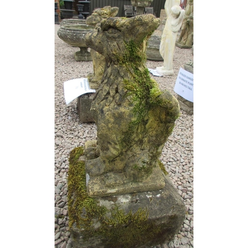 159 - Pair of antique stone griffins on plinths - Approx Height: 76cm