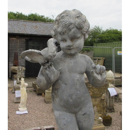 167 - Lead figure of a child birdbath sat on Georgian stone urn and stone base together with a - Approx He... 