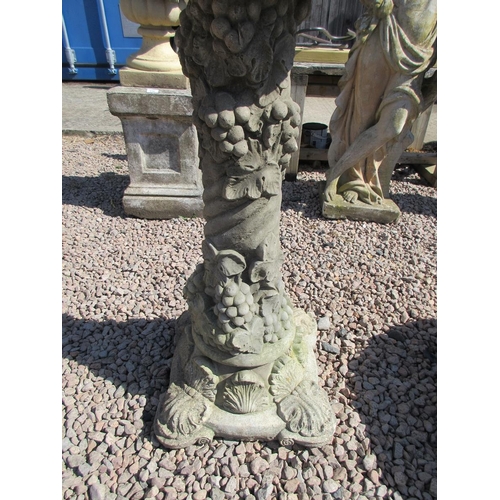 174 - birdbath with decorative plinth featuring vines and grapes - Approx Height: 88cm