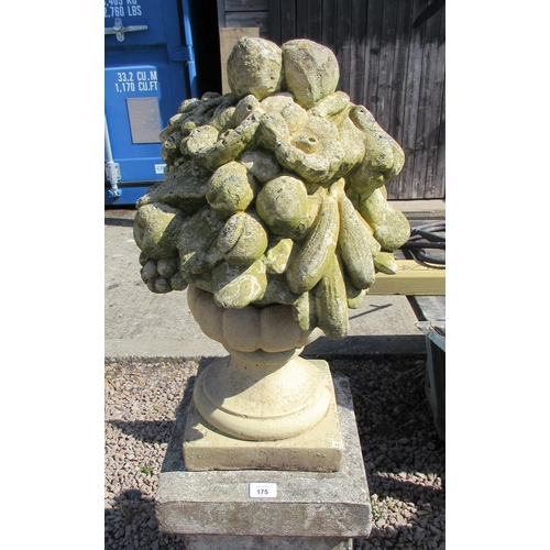 175 - Stone bowl of fruit on plinth - Approx Height: 122cm