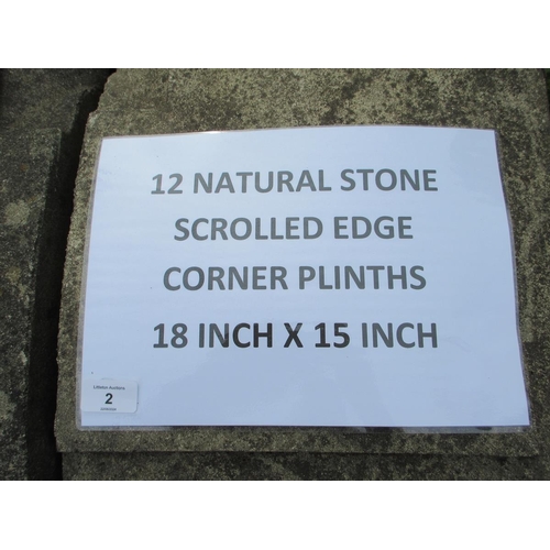 2 - 12 natural stone scrolled edge corner plinths - 18