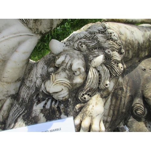 224 - Life size antique marble fountain centrepiece of a lion attacking a horse - Original by Ruggero Besc... 