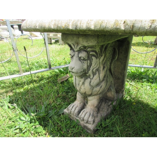 240 - Beautiful stone scallop edge bench on lion pedestals - Approx Length: 137cm  Width: 43cm  Height: 48... 