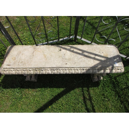 240 - Beautiful stone scallop edge bench on lion pedestals - Approx Length: 137cm  Width: 43cm  Height: 48... 