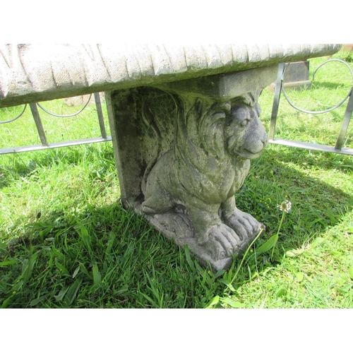 241 - Beautiful stone scallop edge bench on lion pedestals - Approx Length: 137cm  Width: 43cm  Height: 48... 