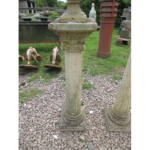 250 - Pair of Victorian miniature cast iron urns on stone Roman Greco column plinths