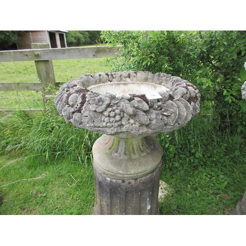 260 - Pair of stunning antique fruit adorned circular urns on round fluted plinths - Approx Height: 92cm  ... 