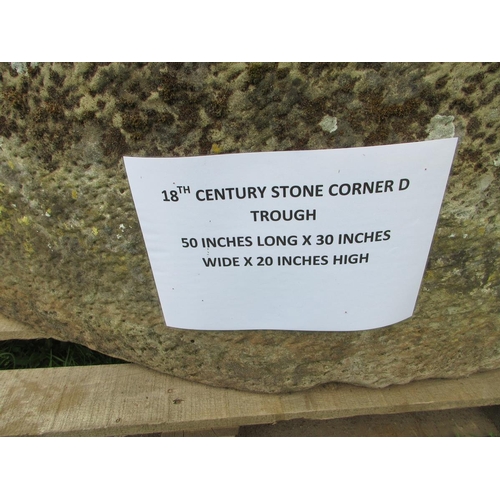 264 - 18th century stone corner D trough - Approx Length: 127cm  Width: 76cm  Height: 51cm