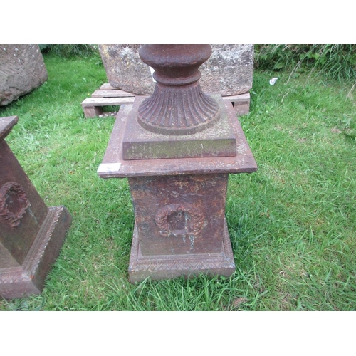 282 - Beautiful pair of cast iron urns on plinths - Approx Height: 122cm