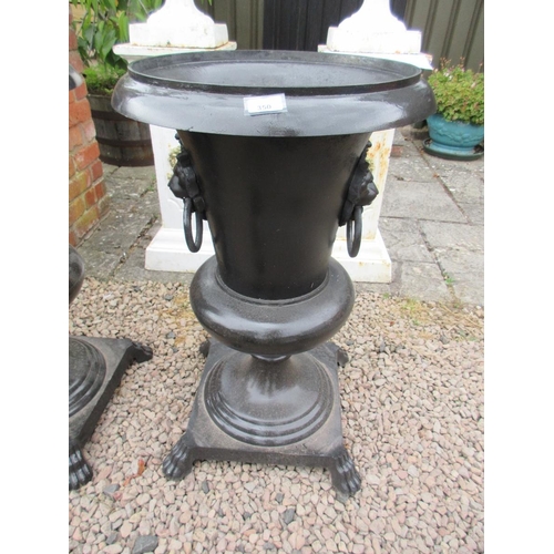350 - Set of three beautiful looped handled metal urns on clawed feet - Approx Height: 92cm