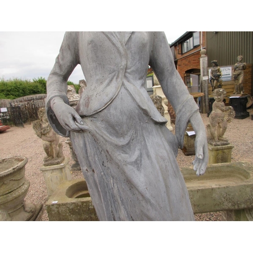 355 - Antique lead statue of a woman in a long dress - Approx Height: 110cm