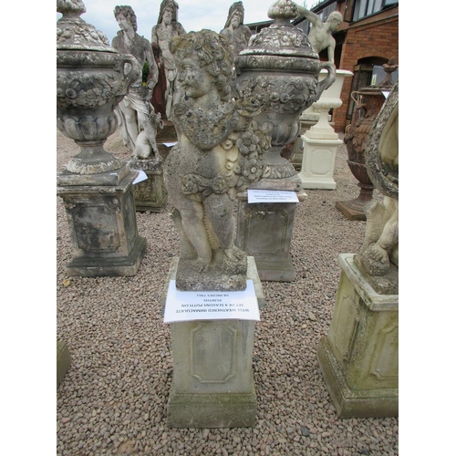 358 - Well weathered immaculate set of four seasons Putti on plinths - Approx Height: 147cm