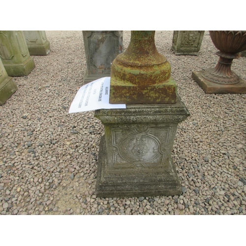 360 - Antique large, impressive well weathered cost iron urn on plinth - Approx Height: 127cm  Width: 72cm