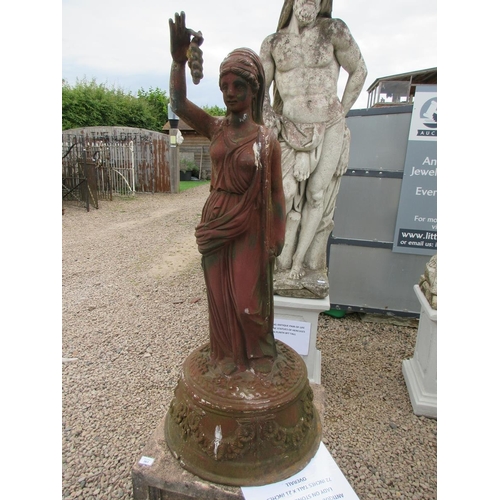 363 - Antique cast-iron Grecian lady on stone plinth - Approx Height: 183cm