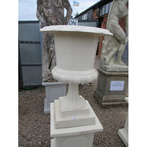 364 - Pair of cast-iron painted urns on painted stone plinths - Approx Height: 146cm