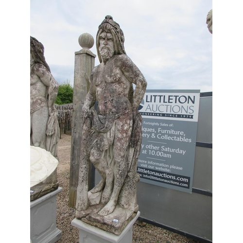 366 - Stunning antique life-size stone statue of Hercules on plinth - Approx Height: 244cm