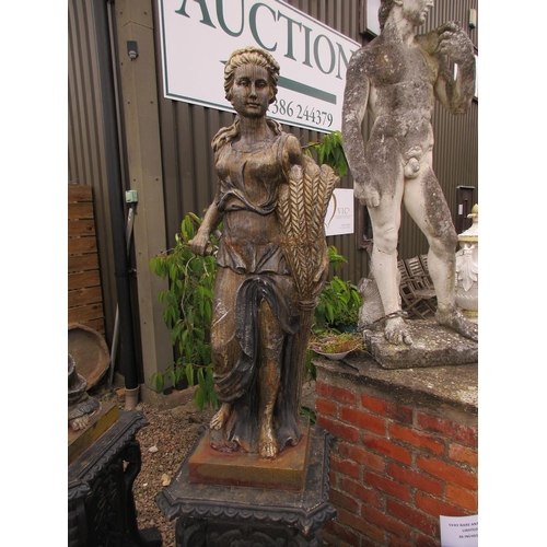 367 - Set of stunning well weathered cast iron four seasons on cast iron plinths - Approx Height: 228cm