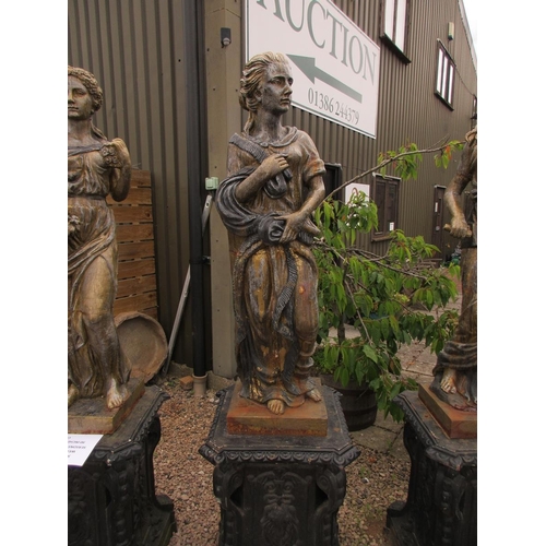 367 - Set of stunning well weathered cast iron four seasons on cast iron plinths - Approx Height: 228cm