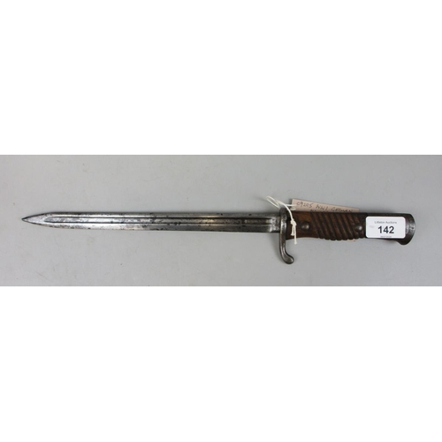 142 - WW1 German Mauser 1898 Pattern quill bayonet ( shortened for trenches) with Erfort Crown marking.