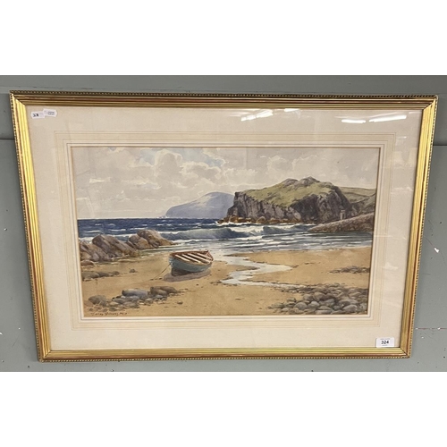 324 - Watercolour of a coastal landscape by Warren Williams - Approx image size: 58cm x 33cm