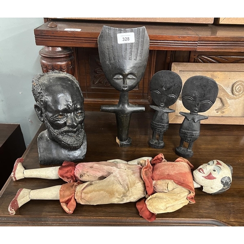 328 - Collection of African figures together with a puppet A/F
