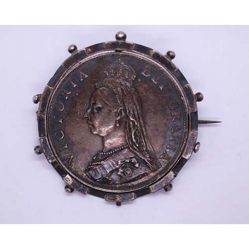 35 - Victorian silver mounted coin brooch