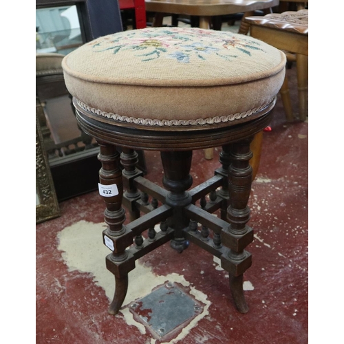 432 - Victorian rise and fall piano stool with tapestry seat