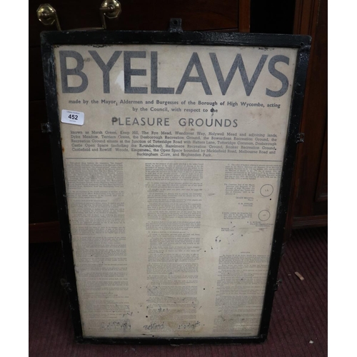 452 - Metal framed 1950's park sign - Byelaws